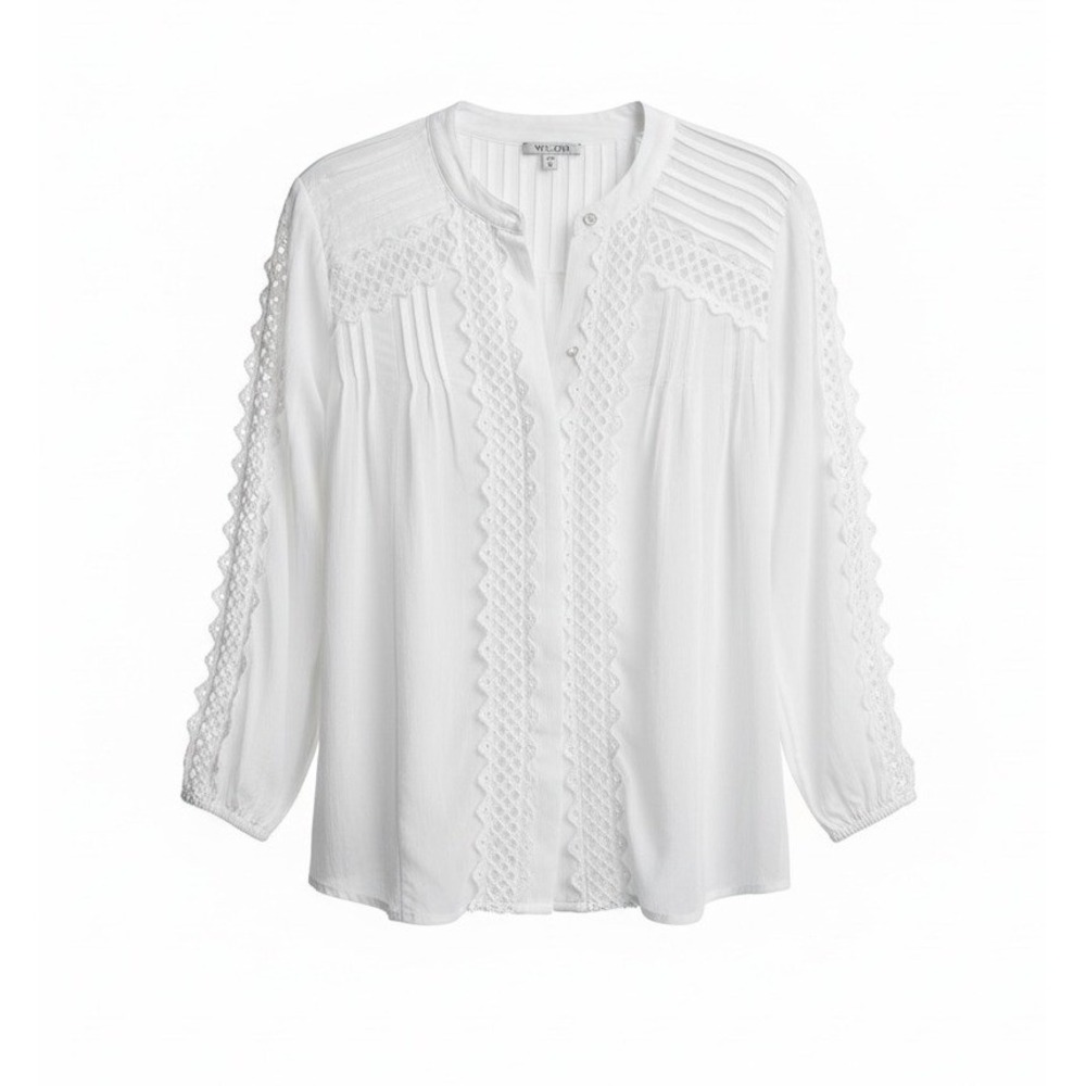 NIC+ZOE Womens Pintuck Eyelet Lace Blouse Classic Cream White S241600 Size S NWT